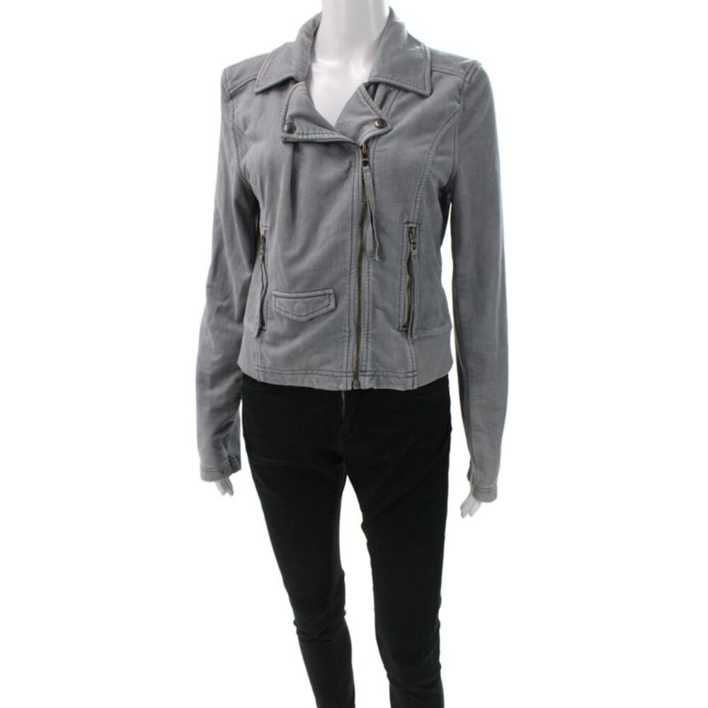 Marrakech Womens Biker Motorcycle Jacket Gray Cotton-Spandex Size M